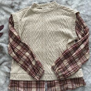 Maurices Red and Cream Asymmetrical Mini Sweater